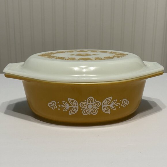 Vintage 70s Pyrex Butterfly Gold 1-1/2 Qt Oval Casserole Dish with lid 043/943 - Picture 14 of 15